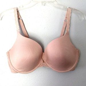 Aria Womens Bra Beige Plunge Lightly‎ Padded Underwire 3 Hook Close Stretch 36DD